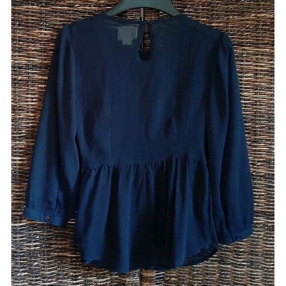 Anthropologie Maeve Beaded Embroidered Sequins Pintuck Sheer Blouse Top 0 Blue - Picture 2 of 7